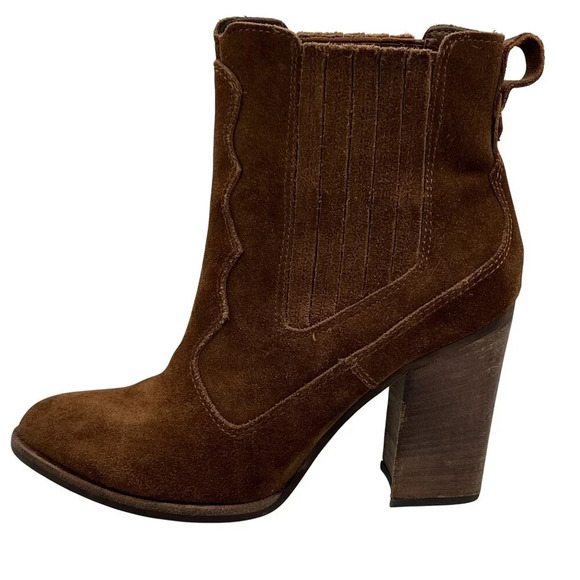 Dolce Vita Womens 7.5 Conway Brown Suede Ankle Boots Scalloped Booties Western - Picture 11 of 16